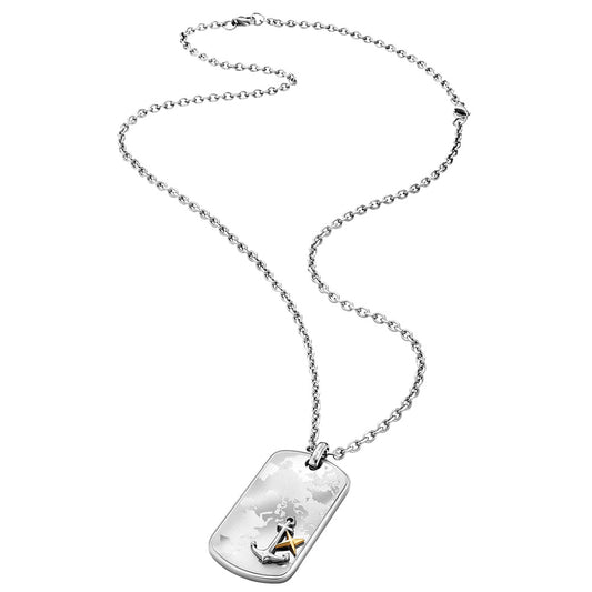 SAVE BRAVE WORLD MAP ANCHOR STEEL DOG TAG NECKLACE